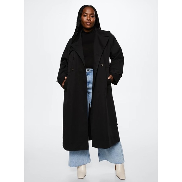 MANGO • Black Angela Trench Coat Winter Rain Jacket Work Classic - Picture 7 of 10